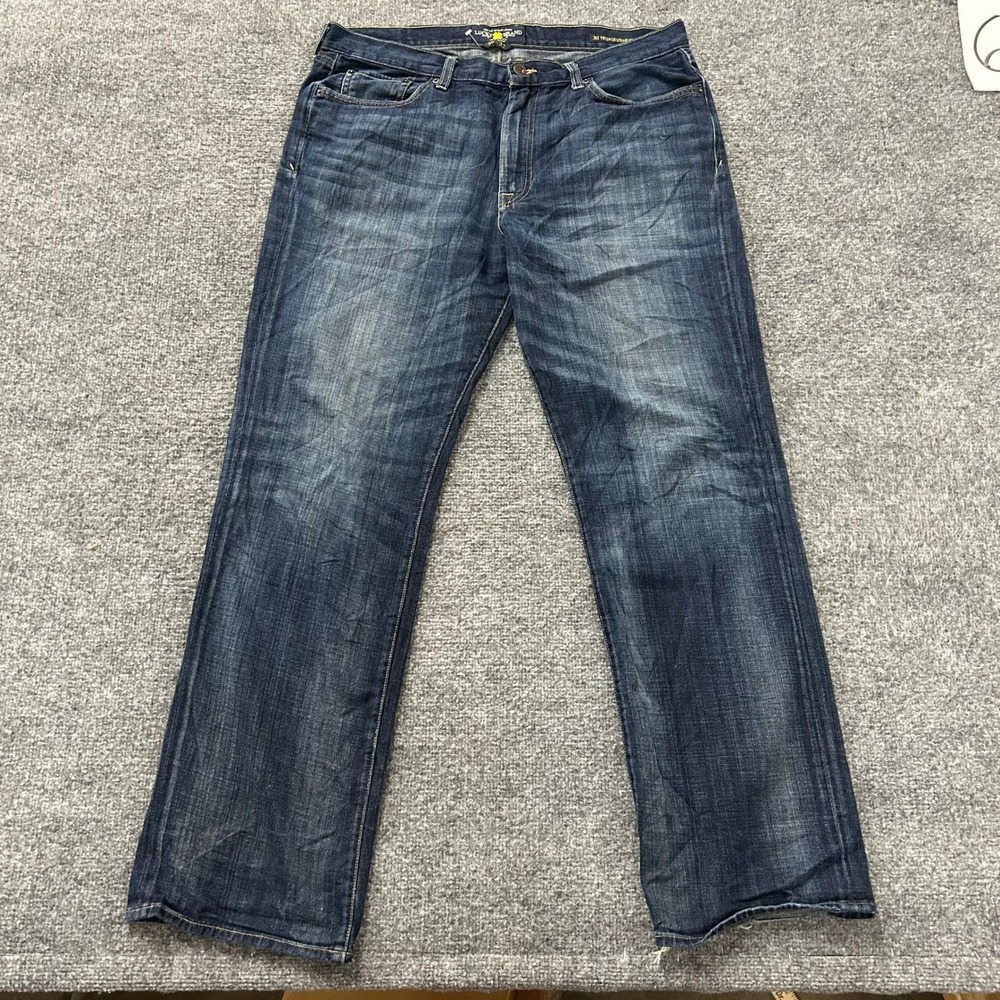 Lucky Brand Jeans Mens Size 36 Blue 361 Vintage Straight Cotton Denim Frayed Hem